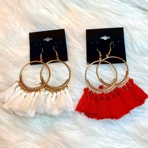 Tassels earrings of two! White & Red